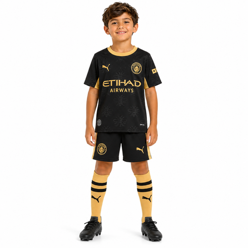Kit Infantil Alternativo Preta e Dourada Manchester City - 26/27